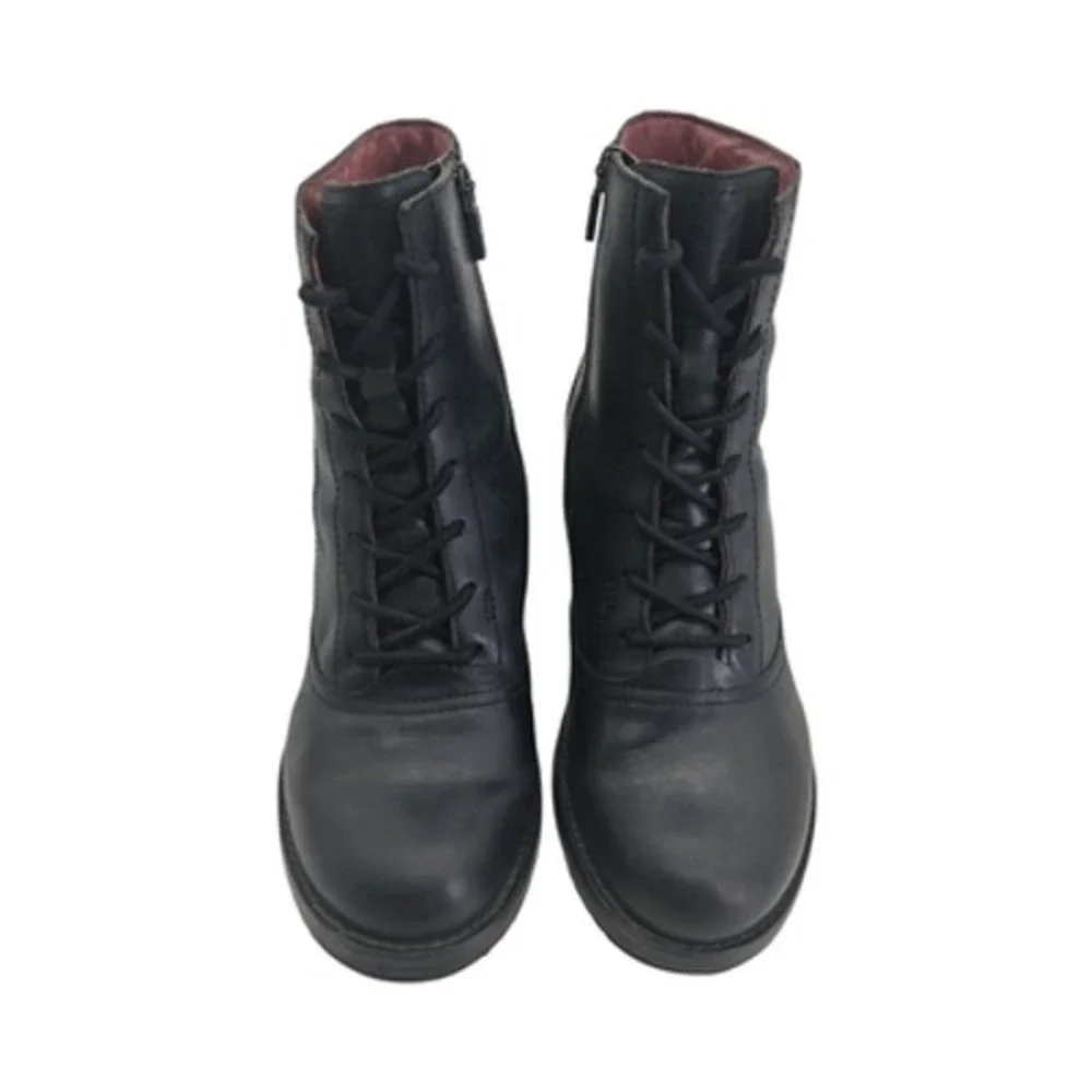 Dansko Boots Womens Size 8.5 39 Black Leather Lace Up Ankle Zip Block Heel